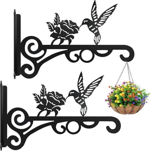Image of Ziwijity 2 Packs Iron Plant Hanger,Hanging Basket Brackets Wall Hooks,Metal Hangers Outdoor, Heavy Duty Plant Hooks for Hanging Plants, Bird Feeder, Wind Chime, Lantern (Black 2 PCS)