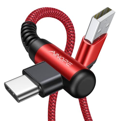 Image of AINOPE 2-Pack USB C Cord 3.1A Fast Charge, [6.6ft+6.6ft] Type C Charging Cable Right Angle, Durable Nylon Braided USB to USB C Cable Compatible Galaxy S10 S9 S8 Plus S21, LG V30,V20,G6