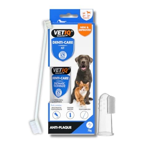 Image of VETIQ Denti-Care Kit for Dogs 2+ Months & Cats 3+ Months Contains a Enzymatic Toothpaste to Help Fight Tartar & Reduce Dental Plaque, a Toothbrush & a Silicone Finger Sleeve, 70 g (Pack of 1)