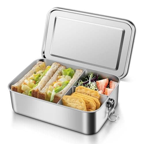 Image of Onader Stainless Steel Lunch Box 1400ml, Large Bento Lunchbox with 1pc Removable Compartment, Leak-Proof Salad Food Storage Container for Kids & Adults, Sturdy & Dishwasher Safe