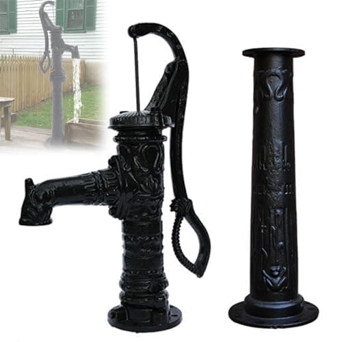 Image of Manual Well Pump, Antique Hand Water Pump Kit, Cast Iron Pitcher Pump and Base, for Well Water Collection, Gardens, Courtyards, Ponds, Scenic Spots