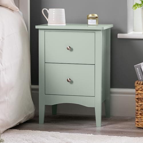 Image of CHRISTOW 2 Drawer Bedside Table, Modern Bedroom Nightstand, Wooden MDF Side End Stand for Living Room Hallway Sofa, Brushed Chrome Handles, Smooth Glide Runners (H57cm x W40cm x D30cm)