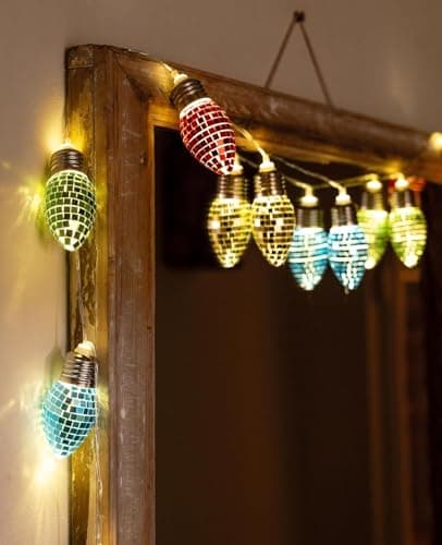 Image of Talking Tables Christmas Bulb Disco LED String Lights Indoor Bedroom Xmas Table Decorations Fairy Lights Warm Glow for NYE Party Home Décor, Battery Not Included, 1.65m Blue Red Green Yellow