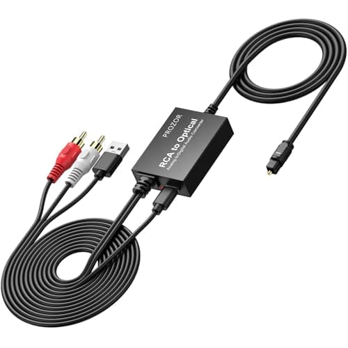 Image of PROZOR Analog to Digital Audio Converter - RCA to Optical Converter Cable Analogue RCA Signals Into Toslink SPDIF Optical Digital Signals with Optic Cable for Turntable CD Player DVD to Soundbar