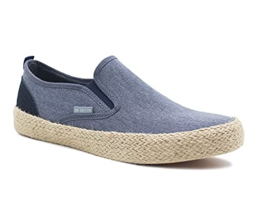 Image of Dr Keller Mens Canvas Slip On Denim Lightweight Casual Pumps Woven Rope Sole Boat Shoes Flat Deck Shoes (Navy), 12 UK