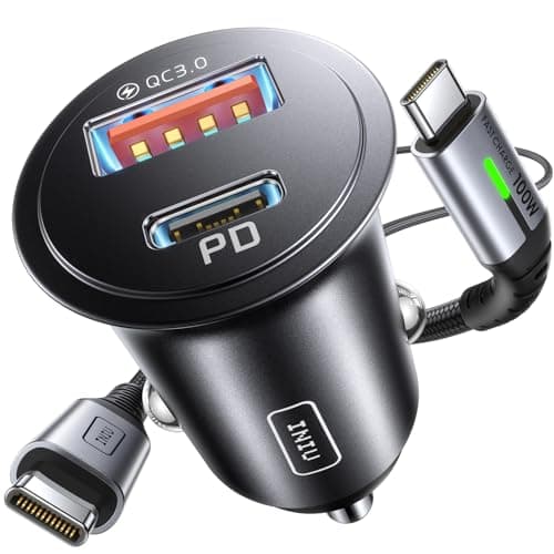 Image of INIU Car Charger, Cigarette Lighter USB Charger Total 60W, 12V USB Socket with [1m] 100W Type C Cable Fast Charge, Car Phone Charge Adapter for iPhone 17 16 Samsung Laptops Switch 2 Car Accessories