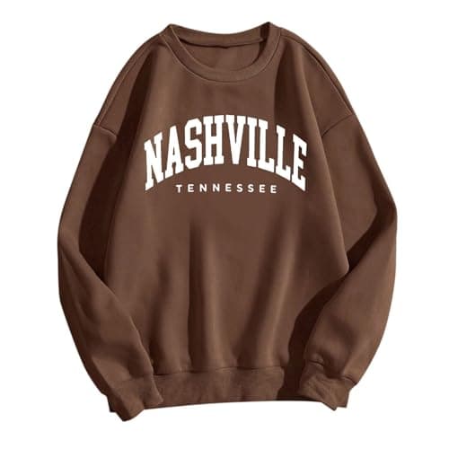 Image of Generisch Women's Letter Print Oversized Sweatshirt Crew Neck Long Sleeve Pullover, brown, XXL