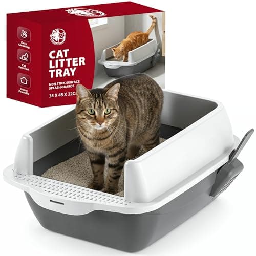 Image of Rex & Roxy Cat Litter Tray | Litter Tray With Scoop | Cat Littering Box | Kitten Littering Trays With Open Top | Large Trays With Detachable Rim | Non Stick Surface | Splash Guards | 35 x 45 x 22cm