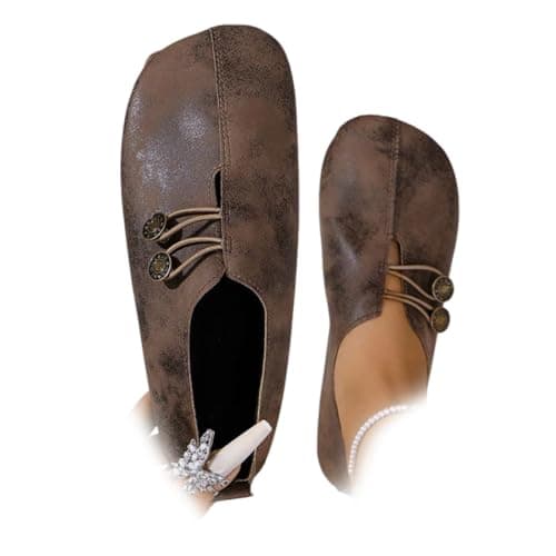 Image of New Soft Leather Ladies Flat Shoes,Orthopedic Loafers for Women,Comfortable Soft Flats Sandals Slip-On Shoes (Dark Brown,6)