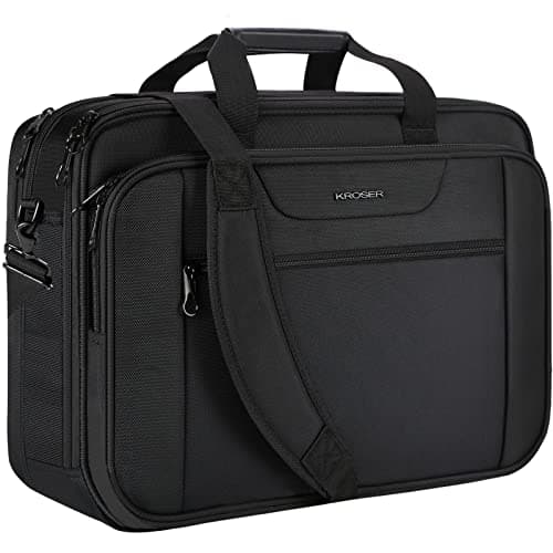 Image of KROSER Laptop Bag XXL Laptop Briefcase Fits Up To 18 Inch Laptop Water-Repellent Light Weight Gaming Computer Bag Shoulder Bag Expandable Capacity For Travel/Business/School/Men-Black