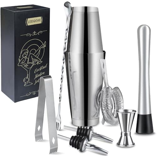 Image of Boston Cocktail Shaker Set|8pcs Cocktail Making Set Stainless Steel 700/600mlShakers|Bartender Kit Bar Tool Set with Strainer, Pourers, Muddler, Double Jigger, Mixing Spoon at Home & Bar Gift Set