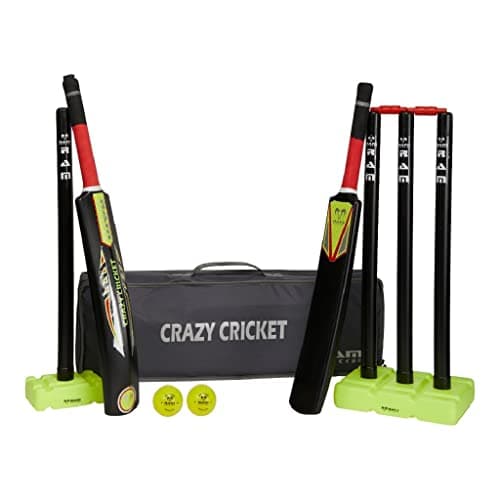 Image of Ram Cricket Junior Crazy Cricket Set - approx. ages 9-13 yrs - includes 1 x Size 5 Bat, 1x Size 3 Bat – Durable & Balanced Kwik Cricket Style Set for Training, Matches, Garden, Beach, or Park