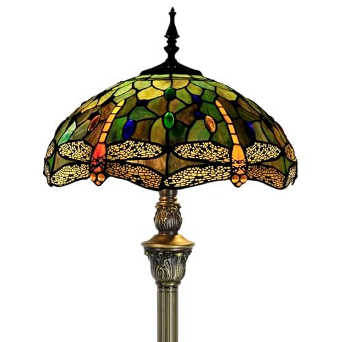 Image of ZJART Tiffany Floor Lamp Stained Glass Lamp 16X16X70 Inch Standing Antique Reading Light (Amber Yellow Dragonfly)