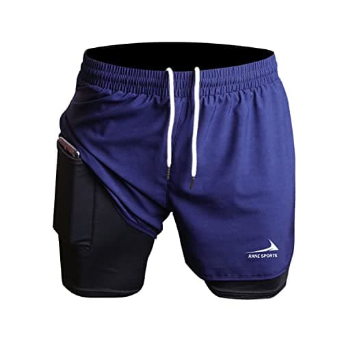 Image of Men's Running Shorts 2 in 1 Short Gym Athletic Outdoor Jogging Workout Training Shorts Navy Blue M