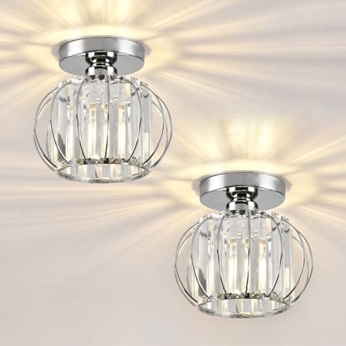 Image of ZYDTRIP Crystals Ceiling Light Fixtures Chandelier, Small Semi Flush Mount Ceiling Light Fitting for Hallway Entrance Kitchen Bedroom Dining Rooms Living Rooms Bar (2 Pack Silver)
