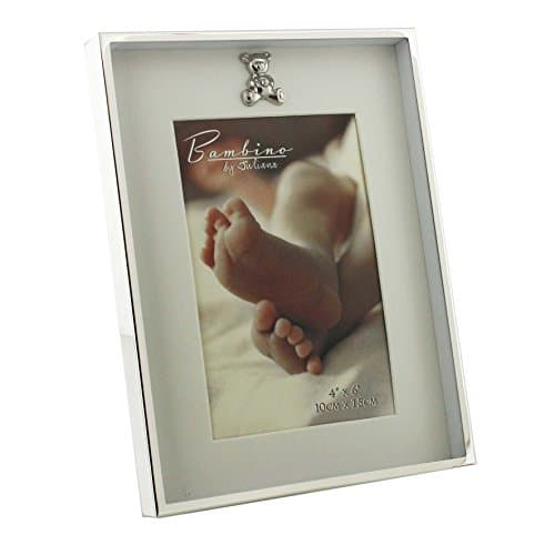 Image of Bambino Thin Silver Plated Border Frame Teddy Icon 4" x 6"