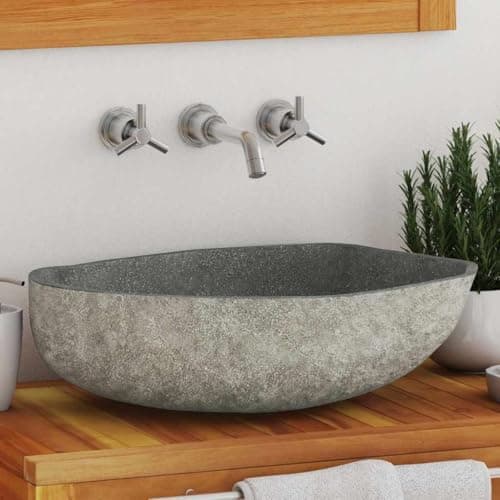 Image of Mokuyary Oval Basin River Stone (45-53) x (34-41) cm Natural Stone Basin, Sink Basin, Decoration for Bathroom Toilet Home