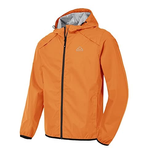 Image of Rdruko Waterproof Jacket Mens Lightweight Rain Coat Packable Outdoor Reflective Camping Hiking Running Cycling Windbreaker Jacket Orange M