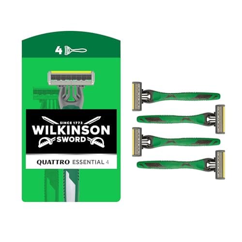 Image of Wilkinson Sword Quattro Men's Disposable Razor for Sensitive Comfort, Great Addition to Wash Bags for Men's Grooming, Shavers for Sensitive Skin, 4 Pack