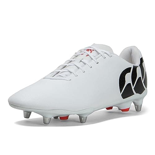 Image of Canterbury Adult Unisex Speed Raze Soft Ground Rugby Boots | Faster Acceleration | Lightweight Precision Soft Ground Rugby Boots, White/Black/Red, 6