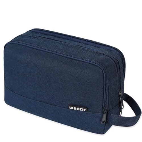 Image of WANDF Toiletry Bag Water-Resistant Nylon Travel Wash Bag Lightweight Dopp Kit for Men and Women (Denim Pure Navy Blue)