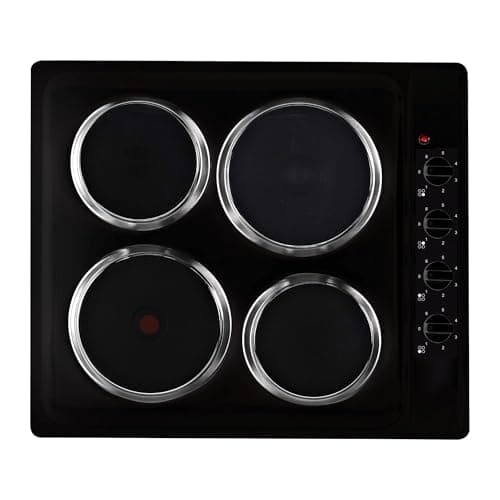 Image of Cookology SEP602BK 60cm Cooktop Solid Plate Electric Hotplate Hob in Black - 4 Cooking Zones - Built-in Worktop - 6 Heat Settings - Rotary Dials