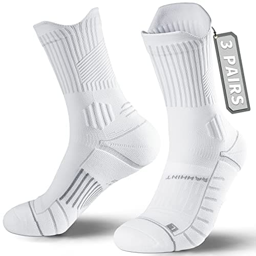 Image of Rahhint Coolmax 3 Pack Compression Running Socks Men Women Anti Blister Socks Walking Socks with TAB Design, Compression Zone, Venting Mesh Network and Arch Support，White 5-8