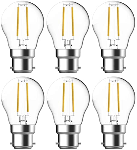 Image of Energetic B22 Bayonet Mini Globe Filament LED Light Bulbs, G45, 4W, 470 Lumens, Warm White 2700K, Energy Saving, Non-Dimmable - 6 Pack