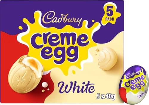Image of Cadbury Dairy Milk White Chocolate Crème Egg, Easter Gift, Multipack of 5 x 40 g Perfect For Easter Egg Hunt School Offices