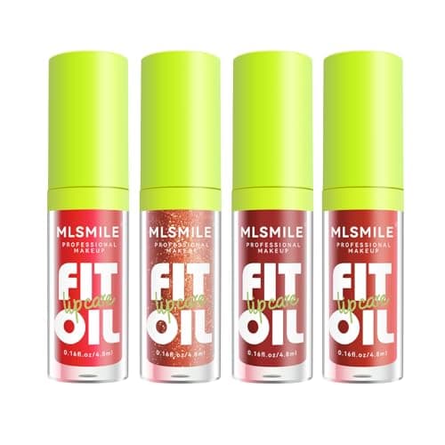Image of MLSMILE 4 Colors Lip Oil Lip Glaze Set, Tinted Gloss Lip Gloss Oil, Plumping Moisturizing and Nourishing Lips, Long Lasting Fresh and Smooth Lip Care Set - B#