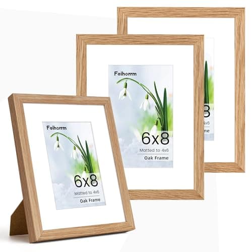 Image of 8x6 Photo Frame, Solid Oak Wood 3 Pack 8x6 Photo Frame for Home Decor, 6 X 8 with Mount for 4 x 6 frame with Tempered Real Glass, Tabletop and Wall Mounting Display