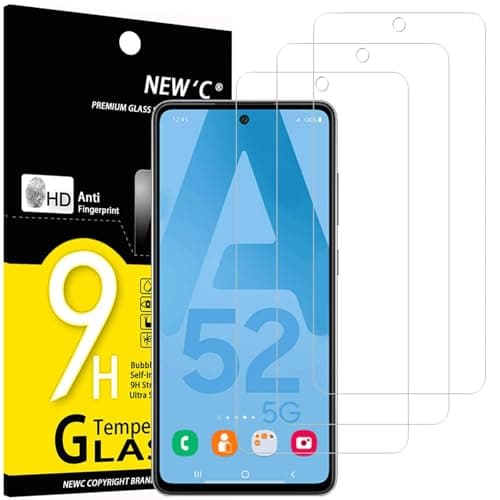 Image of NEW'C 3 Pack Designed for Samsung Galaxy A52, A52 5G, A52S 5G Screen Protector Tempered Glass, Case Friendly Scratch Resistant,Bubble-Free, Ultra Resistant