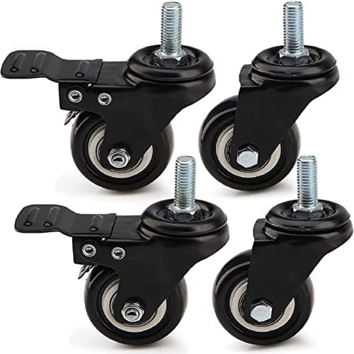 Image of Holdfiturn 4Pcs Heavy Duty Castor Wheels Spiral Caster 50mm Rubber PU Swivel 200KG Castor Wheels Trolley Furniture Caster with Screw (Black, 2 Brakes 2 Non Brakes)