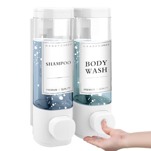 Image of MEKOTRIN Soap Dispenser, 2 Chamber Shampoo and Conditioner Dispenser, Wall Mounted Shower Gel Dispensers with Waterproof Labels for Bathroom Accessories (2 * 300ml, White)