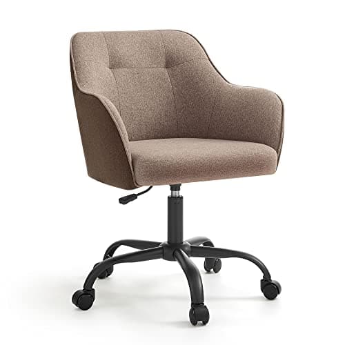 Image of SONGMICS Office Chair, Swivel Chair, Desk Chair, Makeup Vanity Chair, Adjustable Height, Armrests, 110 kg Load, Cotton-Linen Fabric, Home Office, Study, Bedroom, Light Brown and Dark Brown OBG019K11