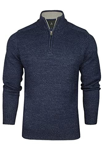 Image of Xact Men’s Quarter Zip Twist Knit Jumper, Funnel Neck 1/4 Zip Pullover, Regular Fit Warm Smart Casual Knitwear (Navy Twist) L