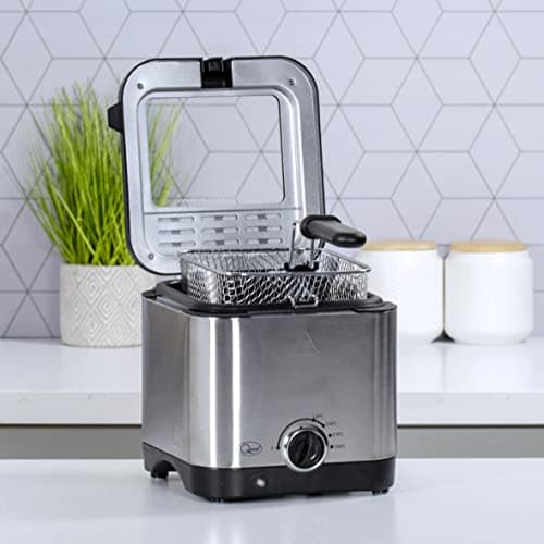 Image of Quest 1.5 Litre Deep Fat Fryer, Compact Stainless Steel Fryer for Chicken, Chips & More, Serves 1-2, Secure Lid Cover with Window, Dishwasher Safe Removable Oil Container, 900W (34250)