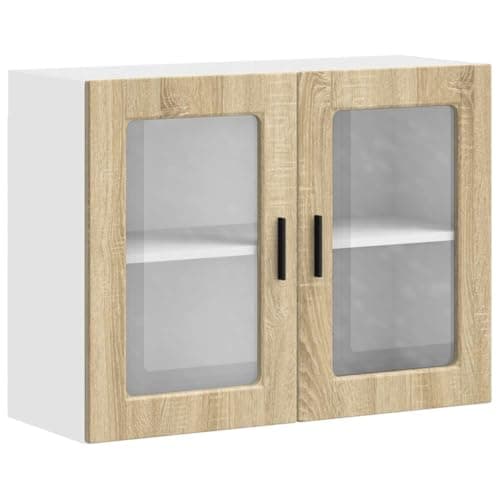 Image of vidaXL Kitchen Wall Cabinet - Engineered Wood & Glass Door - Sonoma Oak - Modern Design - 80x31x60 cm - For Optimal Kitchen Storage