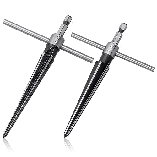 Image of Mesee 2 Pieces T-Handle Taper Reamer Set, T Handle Detachable Tapered Reamers with 1/4 Inch Hex Shank 5 Fluted Chamfer Bridge Pin Hole 3-13mm & 5-16mm Handheld Reaming Guitar Woodworker Luthier Tool