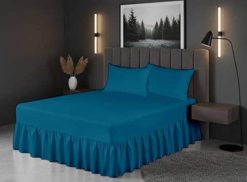 Image of Luxury Polycotton Fitted Valance Sheet – Plain Dyed Bed Skirt Platform Base Cover, Easy Care, Wrinkle Resistant, (Teal, Single)