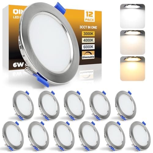 Image of Qingmiao LED Recessed Ceiling Lights, 6W Ultra Slim LED Downlights, Warm White 3000K Neutral White 4000K Cool White 6000K, IP44 Dimmable Spotlights for Bathroom Kitchen Living Room,Silver 12 Pack