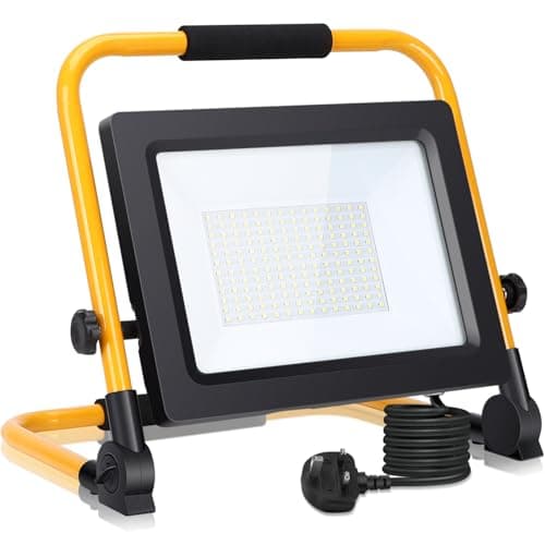 Image of Aigostar 100W LED Work Light 8800LM, Job Site Light, Plug in Folding Floodlight, Portable Stand Work Light, 6500K Cold White, 5.9ft Wire with Plug