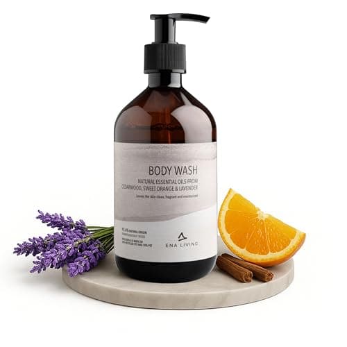 Image of ENA Living Cedar Scented Body Wash | 500ml | Body Wash for All Skin Types | Fragranced Body Wash with Sweet Orange, Lavender and Cedar Oils | Dermatologically Tested | Sensitive Shower Gel