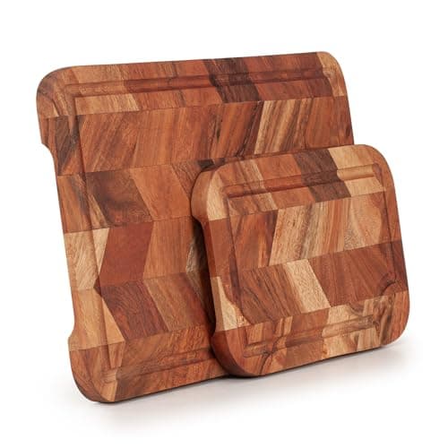 Image of Woodluv Acacia Chopping Cutting Board Set of 2 - Strong, Durable & Hard Wearing Serving Chopping Board with Juice Grooves