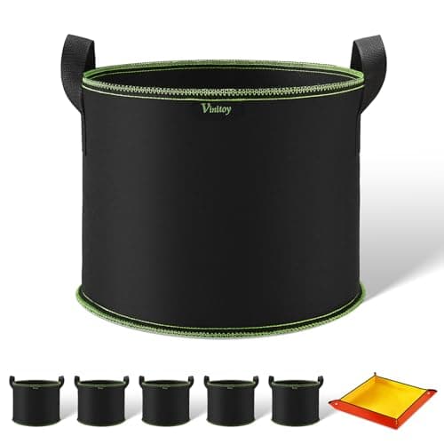 Image of Vinitoy 3 Gallon Fabric Pots, 5 Pack 12L Grow Bags with Extended Handles, Heavy Duty Thickened Nonwoven Cloth Pots with 100cm x 100cm Repotting Mat for Tomatoes, Potatos, Vegetables