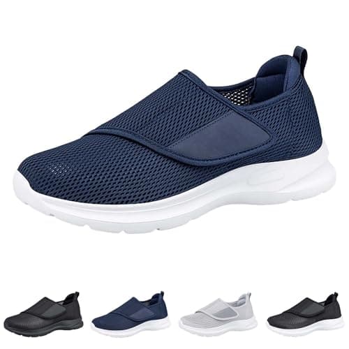 Image of New Shoes for Edema and Swollen Feet Women Adjustable Strap Extra Wide Fit Orthopedic Breathable Diabetic Shoes for Ladies Elderly Swollen Pain Relief #001_Blue Size 6.5