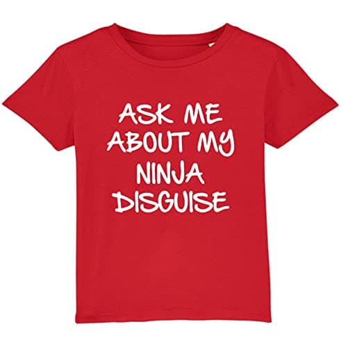 Image of Ask Me About My Ninja Disguise T-Shirt, Funny Fancy Dress Prank Costume Flip Unisex Kids Adults Flip Top (Red, L)