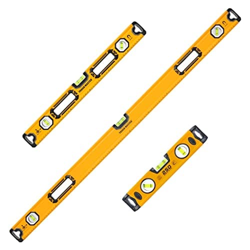 Image of Tough Master Heavy Duty Magnetic Scaffold Spirit Level Builders Level with Horizontal Vertical Bubble Vials for Scaffolding Construction Metal Framework (Spirit Level 3 Pcs 250, 600 & 1200mm)