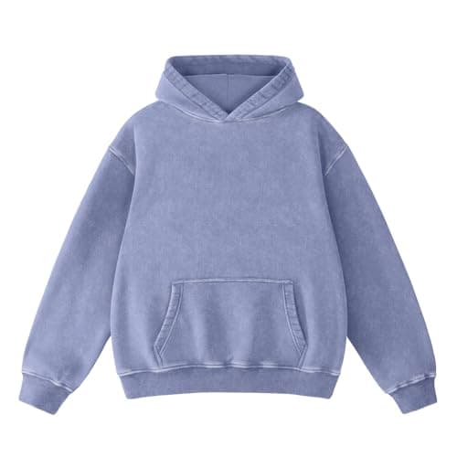 Image of Dnzzs Acid Wash Hoodie for Womens Pullover Oversized Women's Fashion Hoodies & Sweatshirts Vintage Sweatshirt Heavyweight, Steel Blue, Large