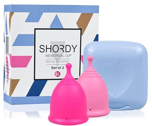 Image of Shordy Menstrual Cup with Mini Box, Period Cup Made with Medical Grade Silicone, Better Alternative to Sanitary Pads and Tampons, Hygienic and Safe (Pink SL (Set of 2))